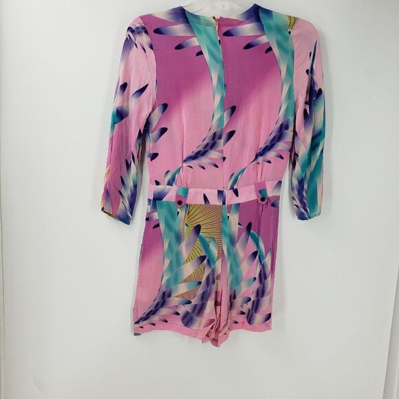 YUMI KIM women's XS pink abstract silk romper - Picture 2 of 7